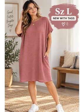 Evaless L Mauve Textured T Shirt Dress NWT